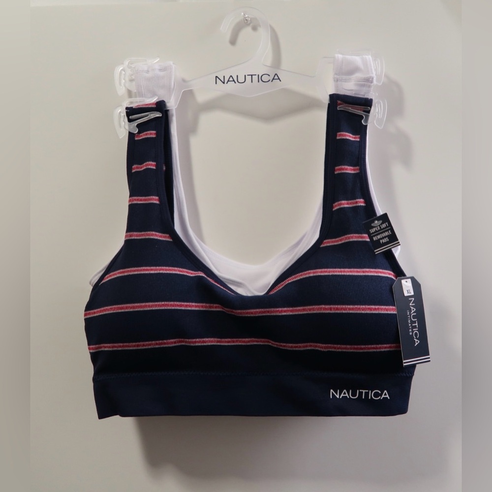 Nautica Navy/Red & White Striped Sports Bra. Set of 2.